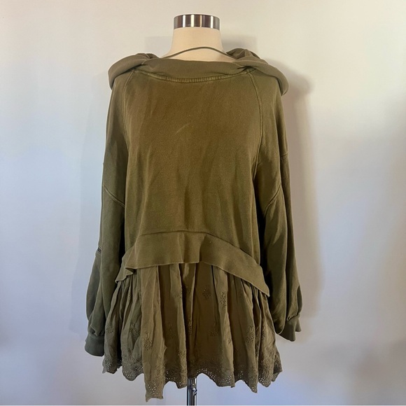 Free People Sweet Streets Olive Green Layered Hoodie
